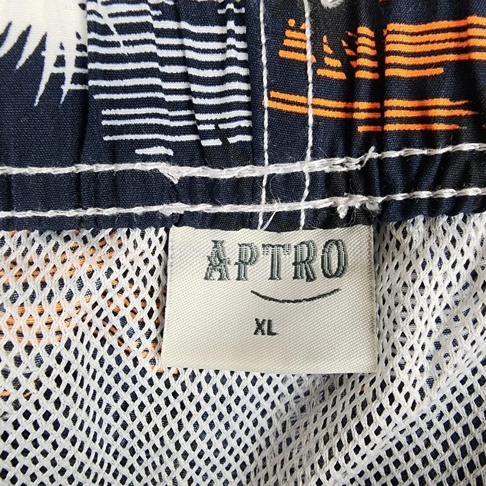 APTRO Swim Shorts Mens XL Blue Palm Print Board Trunks Mesh Lined Drawstring
